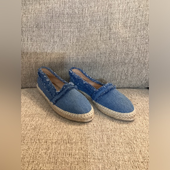 Saks Fifth Avenue Shoes - Saks Fifth Avenue Blue Denim Frayed Espadrille Flats